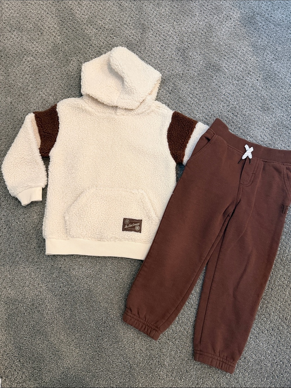 Frye Cream Sherpa Hoodie & Brown Joggers Set